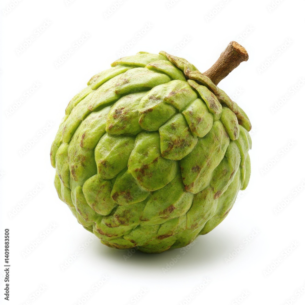 Fototapeta premium A fresh, ripe custard apple isolated on a clean white background
