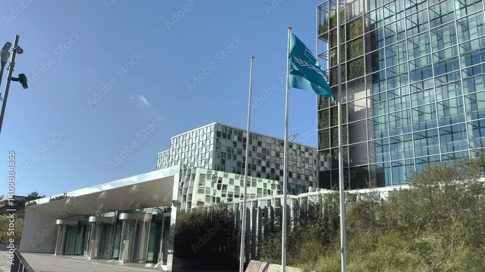 Panorama view of The International Criminal Court in The Hague , Netherlands. Building of International Court of Justice in Den Haag, Holland. Netherlands, Europe