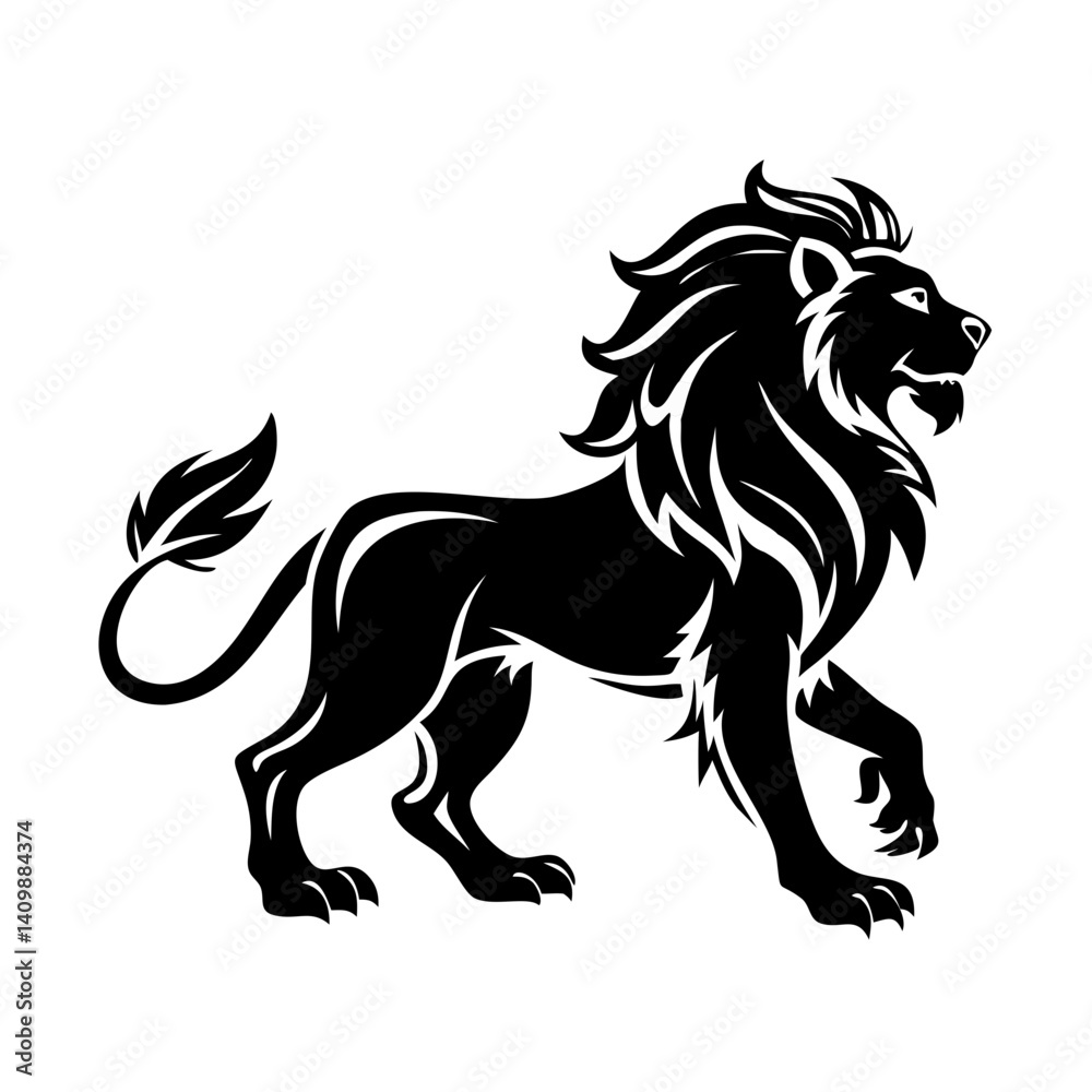 Obraz premium Lion Silhouette Vector – Majestic Black Tribal Animal Design