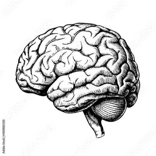 human brain medical vector illustration icon isolated on white background, A detailed black and white illustration of a human brain, Detailed Illustration of the Human Brain Isolated on a Transparent 