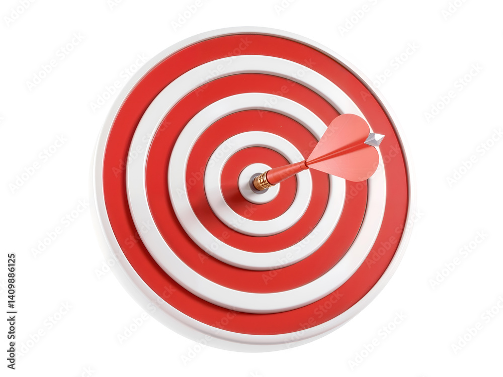3D red dart hitting center of target, symbolizing precision, focus and success. Generative AI
