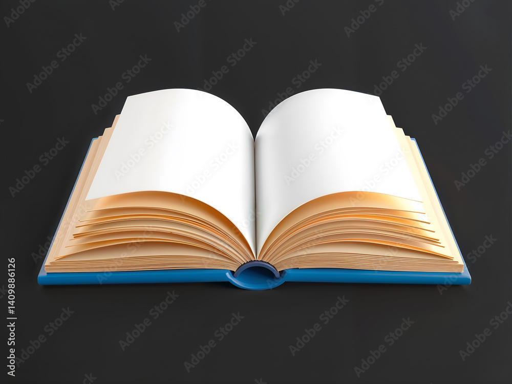 3D open book icon on dark background, perfect for e-learning, education, and reading. Generative AI