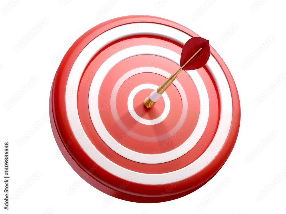 3D red dart hitting center of target, symbolizing precision, focus and success. Generative AI