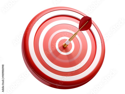 3D red dart hitting center of target, symbolizing precision, focus and success. Generative AI