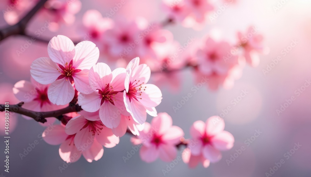 Obraz premium Delicate pink cherry blossoms in full bloom, creating a soft, flowing floral pattern , cherry, art, pink flowers