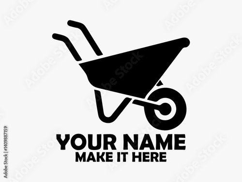 Clean black silhouette illustration of a simple single-wheel wheelbarrow on a transparent background. Tool concept, barrow icon flat vecktor and barrow logo design