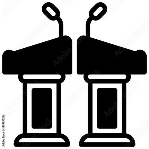 Debate. Outlined stroke vector icon with black-filled details.