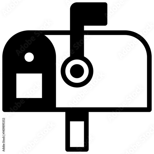 Mailbox. Outlined stroke vector icon with black-filled details.