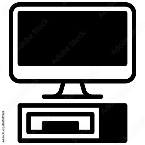 PC. Outlined stroke vector icon with black-filled details.