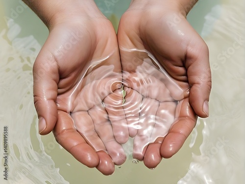 Cupped Hands Holding Clear Water