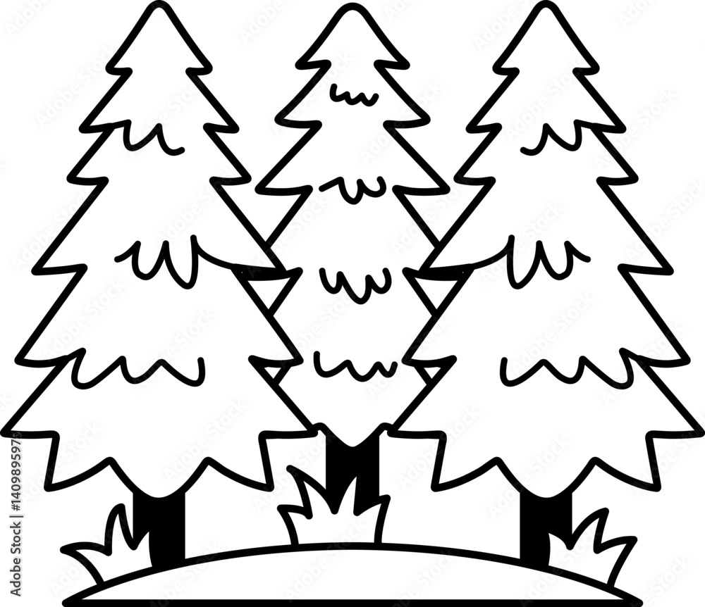 Obraz premium black and white single icon of a pine forest