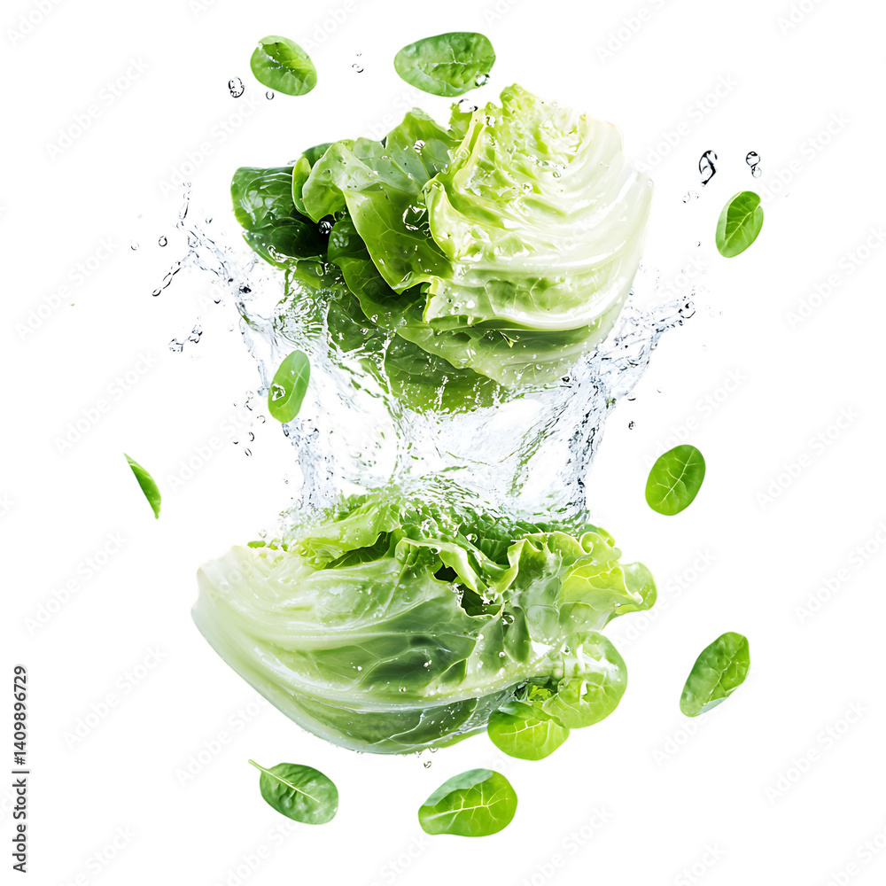 Obraz premium Butterhead Lettuce stack with half slice falling png