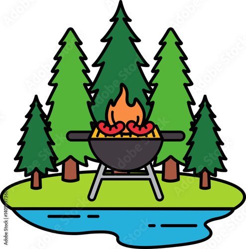 bbq grill in the camping surrounded by trees