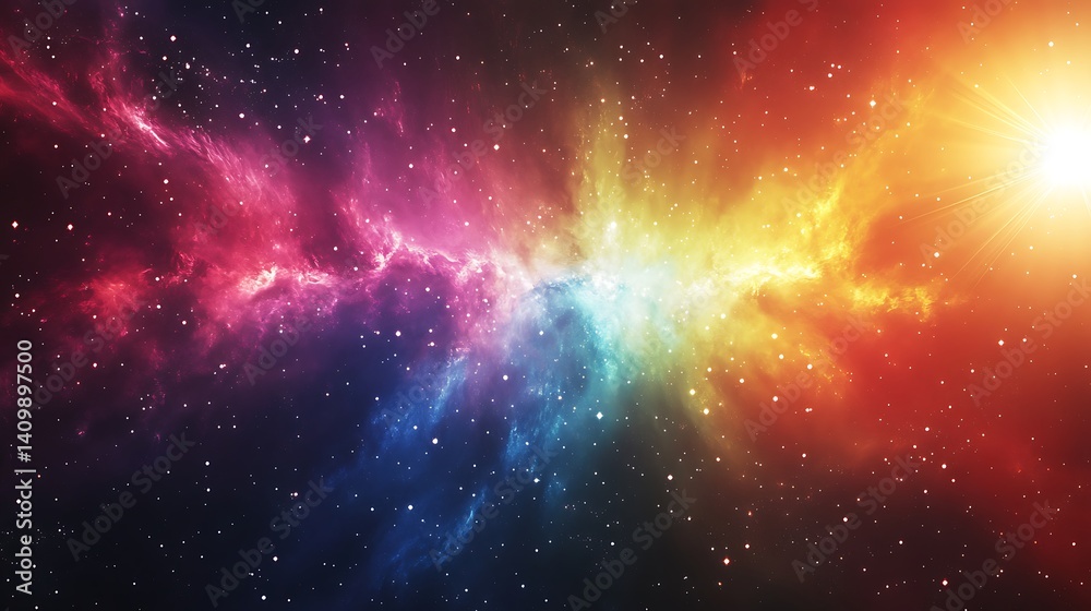 Fototapeta premium Vibrant Cosmic Nebula in Deep Space, A vibrant cosmic nebula with colorful gases and stars in deep space