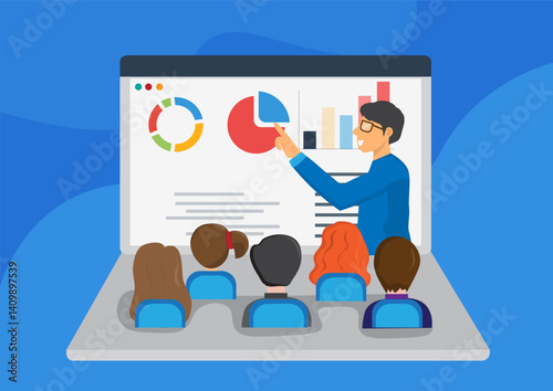 Corporate business team attending a meeting and having a videoconference online, communication and technology concept