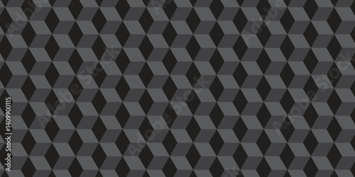 Abstract 3D cube pattern with depth illusion in monochromatic dark gray and black. Minimalist, geometric repetition with textured shading. Modern, sophisticated design for contemporary themes.