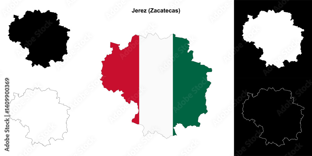 Fototapeta premium Jerez municipality (Zacatecas) outline map set