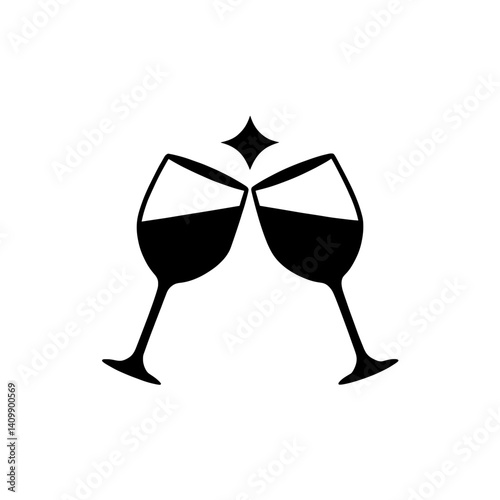 Wine glasses clinking cheers vector icon illustration for celebration and party events
