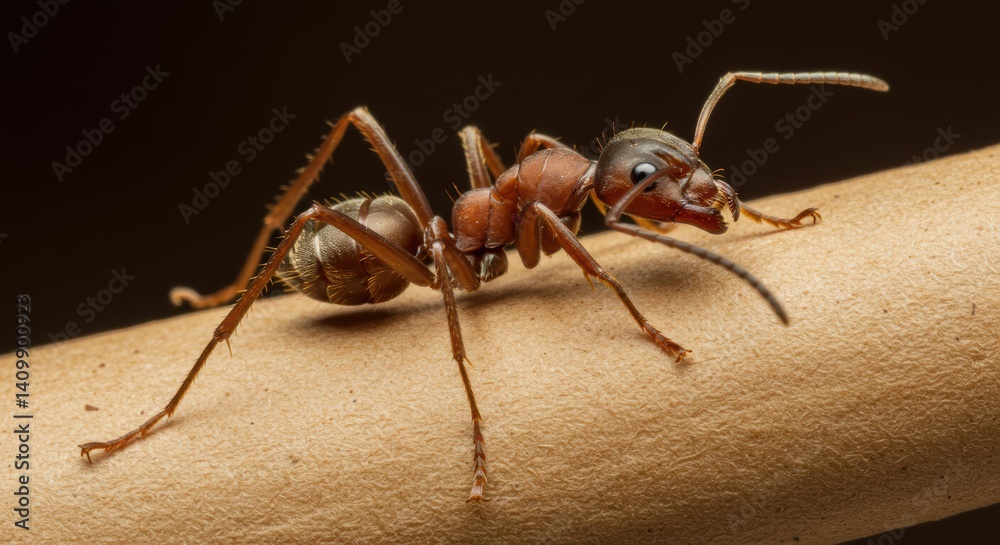 Detailed close up of ant crawling on branch with natural texture Detailed close up of ant crawling on branch with natural texture