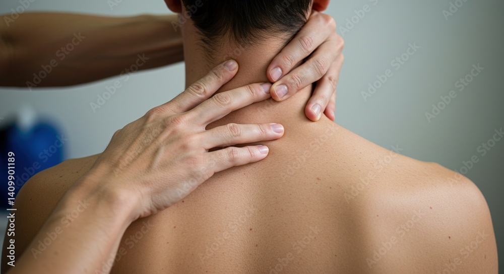 Neck massage being performed by hands