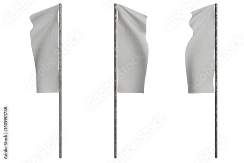 Blank white flag on flagpole, various angles