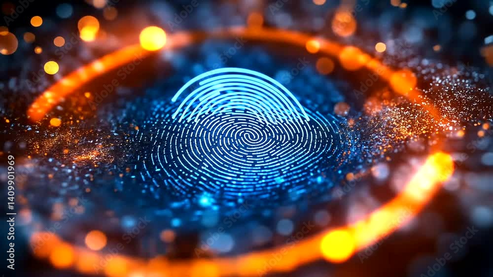 Glowing Fingerprint ID Scan, Digital Security