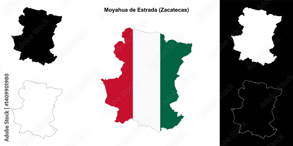 Fototapeta premium Moyahua de Estrada municipality (Zacatecas) outline map set