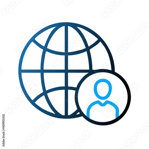 Globe with Person Icon Representing Global User and International Online Presence