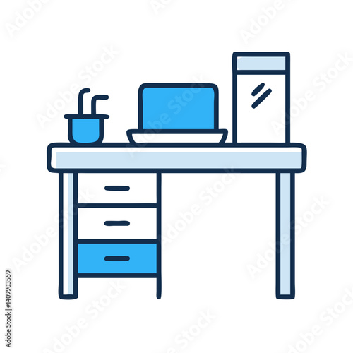 Office Desk Icon Representing Workplace Setup and Business Furniture photo