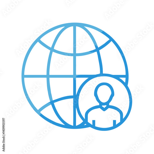 Globe with Person Icon Representing Global User and Worldwide Online Presence