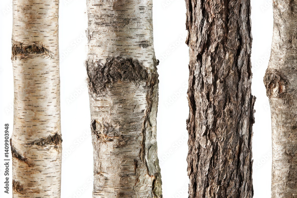 Naklejka premium Tree trunks bark textures isolated on white background