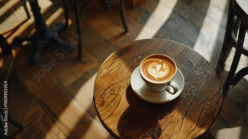 Heart Latte Art in Sunny Cafe Setting