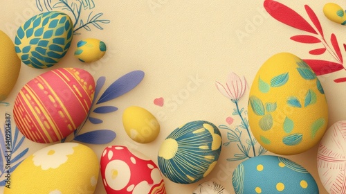 Easter decoration chick ornaments festive banners. Artistic Celebration of Decorated Eggs for Easter Festive Holiday Spring Season Background Art.