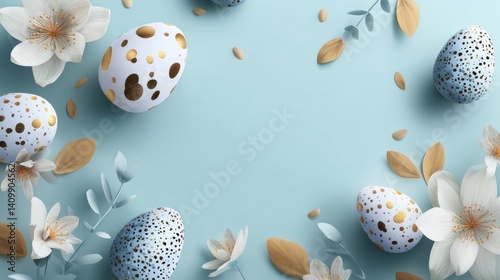 Easter decoration chick ornaments festive banners. Artistic Easter Egg Display with Floral Accents and Pastel Colors Background Decorative Design.