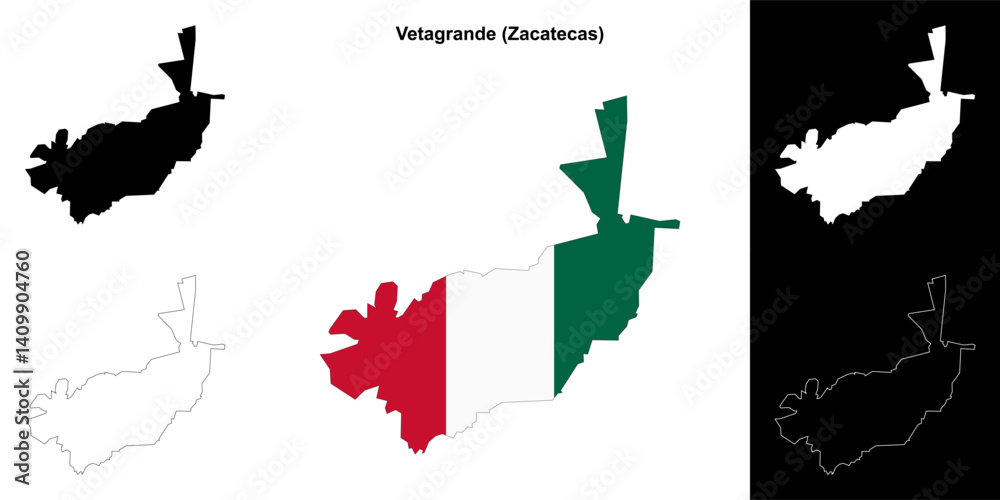 Fototapeta premium Vetagrande municipality (Zacatecas) outline map set