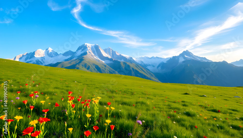 Idyllic mountain landscape in the Alps in springtime