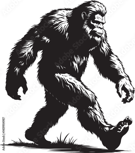 Walking Bigfoot Silhouette – Mythical Creature Illustration

Sasquatch in Motion – Hand-Drawn Forest Legend Art

Monochrome Yeti Sketch – Cryptid in the Wild

