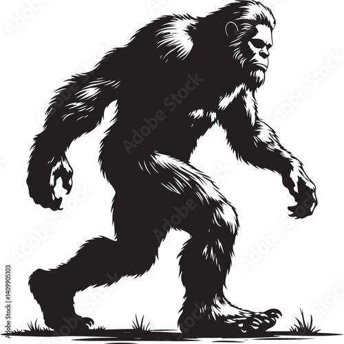 Walking Bigfoot Silhouette – Mythical Creature Illustration

Sasquatch in Motion – Hand-Drawn Forest Legend Art

Monochrome Yeti Sketch – Cryptid in the Wild

