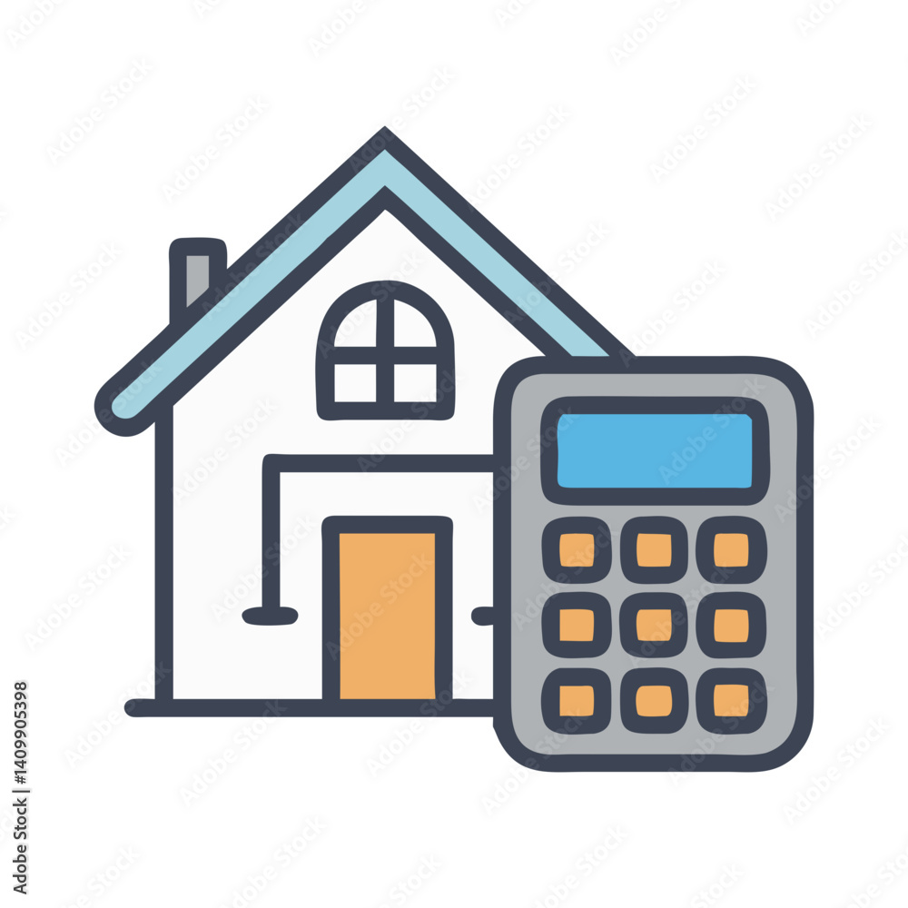 House with Calculator Icon Representing Real Estate Investment, Property Valuation, and Financial Planning House with Calculator Icon Representing Real Estate Investment, Property Valuation, and Financial Planning