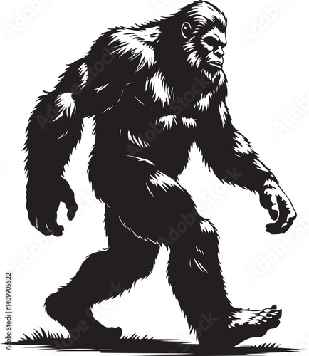Walking Bigfoot Silhouette – Mythical Creature Illustration

Sasquatch in Motion – Hand-Drawn Forest Legend Art

Monochrome Yeti Sketch – Cryptid in the Wild

