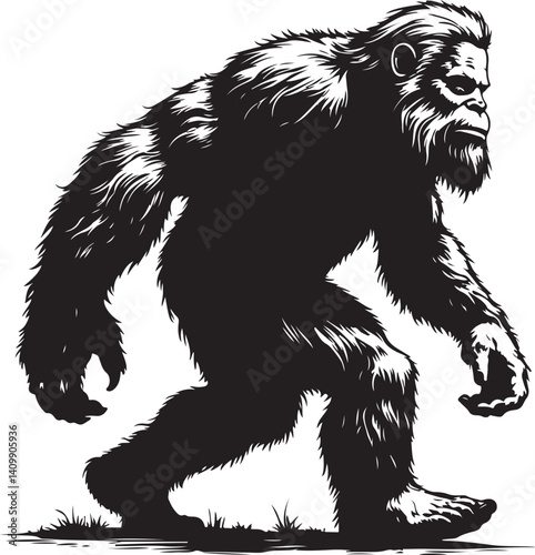 Walking Bigfoot Silhouette – Mythical Creature Illustration

Sasquatch in Motion – Hand-Drawn Forest Legend Art

Monochrome Yeti Sketch – Cryptid in the Wild


