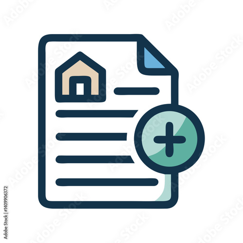 Property Document with Plus Symbol Icon Representing Property Addition, Real Estate Transactions, and Ownership Expansion