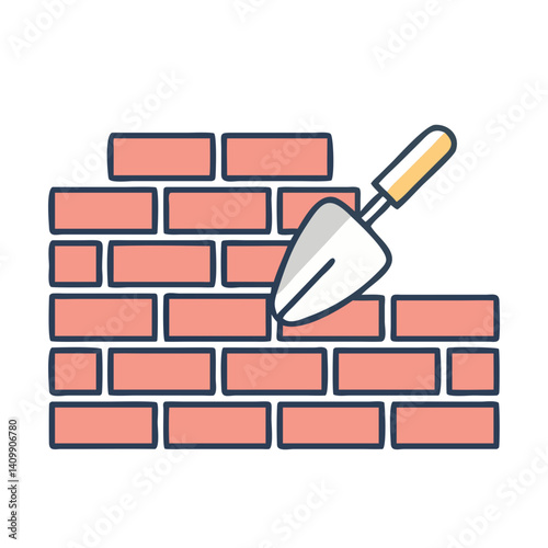 Brick Wall with Trowel Icon Representing Masonry, Construction, and Building Work