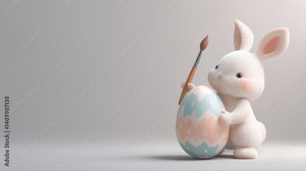 Obraz premium Easter decoration chick ornaments festive banners. Easter Bunny Painting an Easter Egg Decoration for Spring Festive Celebration Rendered Image.