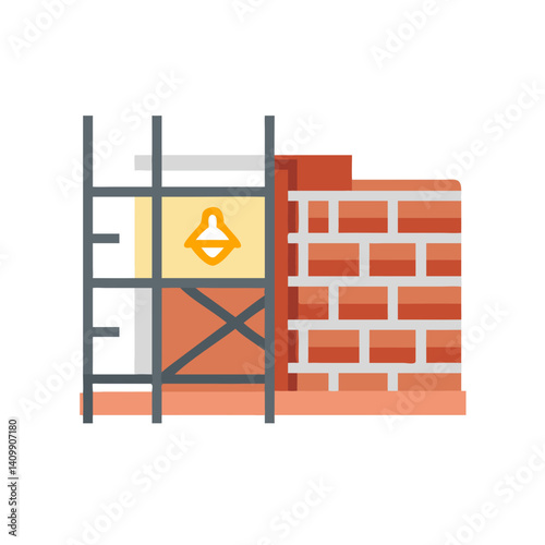 Brick Wall with Scaffolding Icon Representing Construction, Building Support, and Site Work