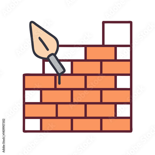 Brick Wall with Scaffolding Icon Representing Construction, Building, and Site Support