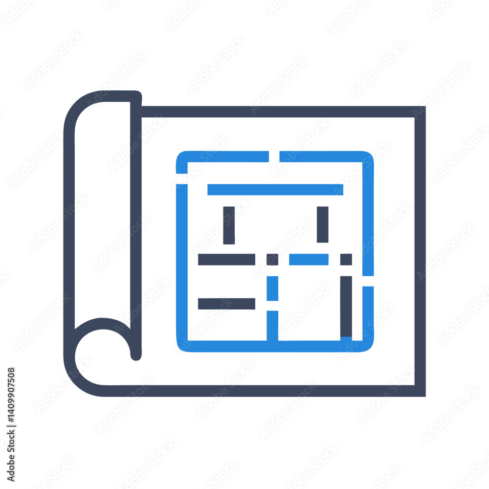 Building Blueprint Layout Icon Representing Architecture, Construction Planning, and Design Building Blueprint Layout Icon Representing Architecture, Construction Planning, and Design