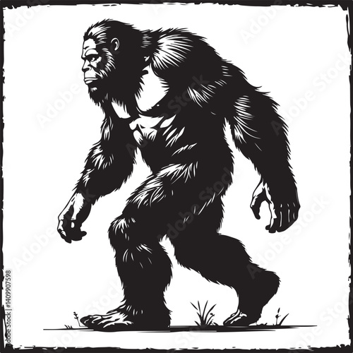Walking Bigfoot Silhouette – Mythical Creature Illustration

Sasquatch in Motion – Hand-Drawn Forest Legend Art

Monochrome Yeti Sketch – Cryptid in the Wild

