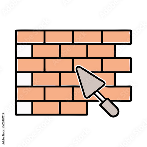 Brick Wall with Scaffolding Icon Representing Construction, Building, and Site Support