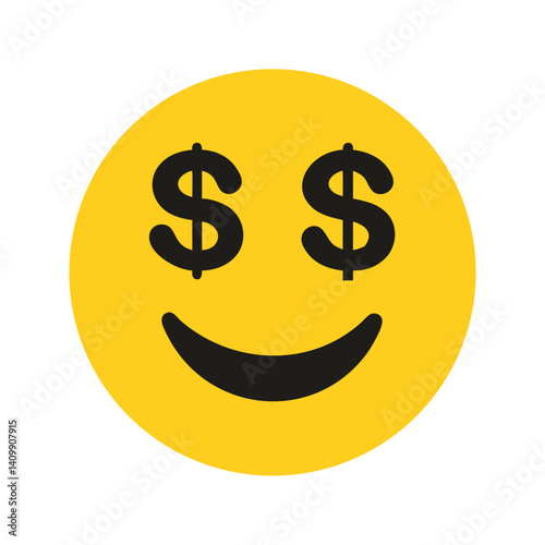 Smiley Face with Dollar Eyes Icon Representing Financial Excitement, Wealth Desire, and Profit Motivation